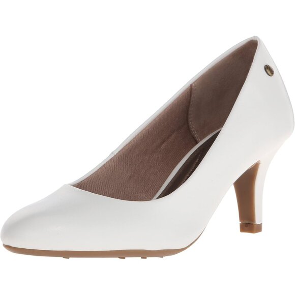 LifeStride Women White Polyurethane Closed Pointed Toes Kitten Heel Pumps - Picture 1 of 8